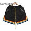 Rhude American High Street Fabric dragkedja Pocket Shorts Mens Rainbow Ribbon Drawstring Sports Casual Pants