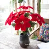 Garfos artificiais de seda 7 poinsétias de natal em vaso floral decorativo para decoração de casa flores falsas