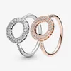 Nytt varumärke 100% 925 Sterling Silver Rose Gold Sparkling Halo Ring med kubiska zirkoniumstenar för kvinnor Bröllopsringar Fashion Jewelr227q