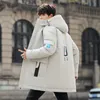 Trevlig vintermän huva Cott-Padded Jackets Casual Mid-Längd tjock varm LG Coat Outwear Solid Parkas Windproof Top Clothes Y6GP#