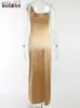 Abiti casual di base Instahot Satin Women Cami Dress Long Dress One Shole Fil