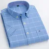 Hommes Oxford manches courtes d'été chemises décontractées poche unique confortable coupe standard boutonné à carreaux rayé chemise en coton 48wj #