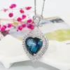 Ciondoli Stile cuore Ciondolo topazio azzurro naturale Collana da donna Data di Natale Regalo d'amore Vera pietra portafortuna in argento 925 Centro Il mare