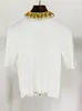 High Street Nyaste FI 2024 Designer Topps Women's Diamds Strass Pärled Short Sleeve Zip Thin Cardigan G4k1#