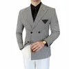 Houndstooth Blazer Hombre Vêtements de luxe coréens Double boutonnage Blazers Vestes pour hommes Busin Casual Slim Fit Costume Manteaux 3XL o8Ke #