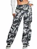 Femmes Camo Print Cargo Pantalon 2023 Trendy Street Cordon de serrage à la taille Poches latérales Parachute Pantalon Hip Hop Pantalon de survêtement G8ky #