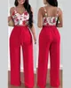 Calças femininas de duas peças conjunto de verão moda impressão sexy estilingue curto topo largo pé longo casual esportes elegante 2 peças