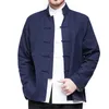 Herbst Neue Männer Chinesischen Stil Cott Leinen Mantel Lose Kimo Strickjacke Männer Einfarbig Oberbekleidung Jacke Mäntel M-5XL v7fM #