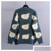 Kvinnors stickor Tees Womens Korean Cartoon Cute Sweater Jacket Autumn Winter 2024 Elegant Löst mångsidig förtjockad stickad Cardigan Drop Ot3wq