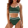 Maillots de bain pour femmes Ensembles de bikini taille haute Sporty Two Piece Maillot de bain Color Block Femmes Swim Tops avec Underwire Suit Set Shorts