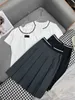 Two Piece Dress designer brand 2024 Early Spring New Nanyou Miu Letter Ribbon Bead Embroidered Short Sleeved T-shirt+folded Half Skirt Fashion Set IH74