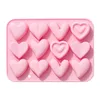 Stampi da forno 12 cavità Stampo per torta in silicone a forma di cuore Stampo per caramelle al cioccolato Strumento per la creazione di gelatina Forniture per decorazioni per cupcake Strumenti fai da te