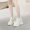 Sapatos casuais krasovki 11cm malha de ar couro genuíno respirável plataforma cunha microfibra mulheres verão oco chunky sneaker sandálias