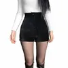 women's Black Goth Pants Shorts High Waist Spring Autumn Fi Tight Sexy Stretch Y2K Corduroy Female Casual Shorts l8gU#