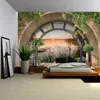 Arazzi Porta a forma di arco Giardino Paesaggio Arazzo Arte della parete Grande decorazione murale Tende Casa Camera da letto Soggiorno