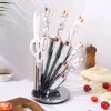 Marble Handle 7, 8, 9 Piece Set Western Style Non Stick Chef Cooking Knife Rose Gold Rotary Seat Kitchen Knife Set