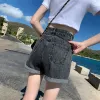 Shorts Femmes Noir Gris Denim Shorts Pour Femmes Été Taille Haute Lâche Ropa Mujer F1Ko #