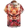 Fi Hawaiian Shirt Mannen 3d Li Dance Gedrukt Nieuwjaar Korte Mouwen Harajuku Tops Holiday Party Oversized Revers Shirts 11Ig #