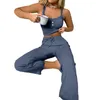 Women's Two Piece Pants Pajama Set Summer With Low-cut V Neck Tank Top High Elastic Waist Trousers Homewear