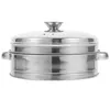 Dubbelpannor Binaural Steel Bottom Steaming Rack Lidded Steamer Holder Round Basket For Dumplings Rostfri Grill Grate Seafood