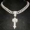 Nouveaux hommes Hip Hop lettre glacée croix épée collier avec 13mm chaîne cubaine Hip Hop pendentif collier mode charme bijoux 240328