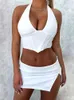 Work Dresses Sexy Solid Mini Skirt Suit Female Halter Strapless Sleeveless Lace-up Zipper Low Waist Suits Nightclub Split Clubwear