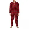 Hemkläder geometrisk sömnkläder Autumn Black and Red Plaid Casual överdimensionerad pyjamas Set män långärmad varm rum design nattkläder