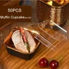 Moules de cuisson 50pcs carré Muffin Cupcake Gold Party Plateau Papier Coupes Anniversaire Gâteau Décoration Brown Lettres Boîte