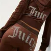 Chic cienki aksamit Y2K Autumn Juicy Tracksuit 2 sztuki zestaw mody garnitur z kapturem Kobiet Velor Bluza i spodnie z diamentami