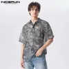 T-shirt da uomo 2023 Camicia da uomo Stampa Chiffon Trasparente Risvolto Manica corta Estate Accogliente Abbigliamento uomo Streetwear Camicie larghe S-5XL24328