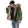 Legergroen En Zwart Shell Parka Met Faux Fur Voering Korte Jas Voor Mannen Winterjas Met Racco Bontkraag 38mn #