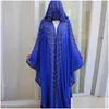 Ethnic Clothing Siskakia Rhinestone Pearl Bat Sleeve Abaya Dress Outsize New Islamic Dubai Arabian Muslim Dressing Gowns Eid Outfits Dh2Nz