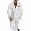 Stevditg Elegante Witte Herenkostuums Double Breasted Peak Revers Formele Ocn Bruiloft Bruidegom Volledige Set Tailor 2 Stuk Jas broek U6Sp #