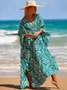 Boho vert impression robe de plage décontracté col en V manches chauve-souris côté fendu caftan 2024 femmes vêtements d'été robes maxi Q1297 240323