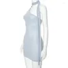 캐주얼 드레스 BOOFEENAA BLUE MESH SEER SEXY HOLTER MINI 드레스 아름다운 생일 파티 나이트 클럽 여름 2024 C85-BG14