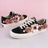 Casual Shoes For Autumn Women Sneakers 2024 Fashion Flat Breathable Canvas Platform Black Soft Footwears Sequin Flower