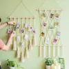 Wandtapijten Retro Gevlochten Katoenen Draad Kwastje Wandtapijt Met 10 Clips Geweven Macrame Hangende Po Display Muur Achtergrond Home Decoraties