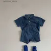 T-shirts 2023 sommar ny baby kort ärm denim jacka kläder set solid pojkar flicka casual shorts 2pcs kostym söta barn jean outfits24328