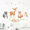 Stickers 1pc Cartoon Animal Pattern Wall Paper Raccoon, deer, fox, bird, flower decoration wall sticker