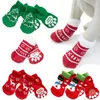 Vêtements pour chiens Chaussettes de Noël Hiver Non-Chiot Coton Protecteur Chaud Pack de 4 Taille de motif de bonhomme de neige