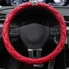 Capas de volante vermelho capa de carro couro pu 38cm para mulheres menina strass cristal diamante coroa estilo auto decoração interior