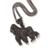 Collane con ciondolo Hip Hop CZ Pietra pavimentata Bling Iced Out Gorilla Pendenti animali per uomo Rapper Gioielli Nero Oro Argento ColorPend292E