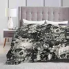 Blankets Skulls Printing High Qiality Warm Flannel Blanket Black White Sepia Gothic Shadow Fear Halloween Muerte