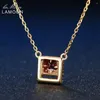 Chains LAMOON Natural Red Garnet Necklace For Women Square Gemstone Pendant 925 Sterling Silver Chain Gold Vermeil Jewelry LMNI020