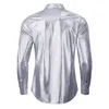 Hommes 70 Disco métallique brillant Sier chemises coupe régulière Lg manches vêtements mâle Fi Party discothèque bal Banquet Chemise P7HX #