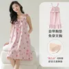 Kvinnors sömnkläder Cotton Camisole Nightgown for Women Sweet Bow och blommor fragment kan bäras externt med ett löst bröstkudde hemslitage