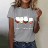 Mulheres Camisetas Vinho Vidro Impresso Camisa Curta Tartaruga Pescoço Para Mulheres Básicas Mulher Verão Silky Tops