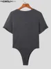 Herr t-shirts män bodysuits fast färg v hals kort ärm pyjamas sexiga hemkläder rompers 2023 mode fitness män bodysuit plus size24328