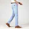 brand Men's Thin Jeans 2023 Summer New Style Busin Casual Slim Fit Elastic Classic Style Trousers Sky Blue Pants Male Size 40 87ml#