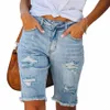 plus Size Summer Denim Shorts Women Rhineste Mid Waist Ripped Frayed Hem Tles Stretchy Jean Shorts Women's Summer Shorts e7lQ#